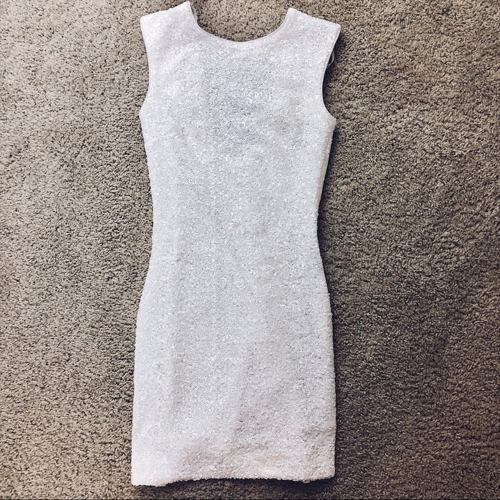 Bardot White Sequin Bridal Mini Dress